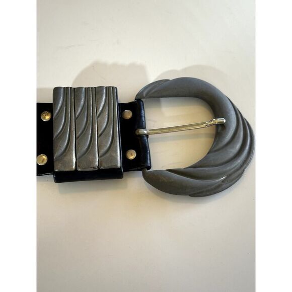 LEATHEROCK Women's 90s Vintage Retro Textured Leather Wide Belt Brown Size 40 - Picture 3 of 9